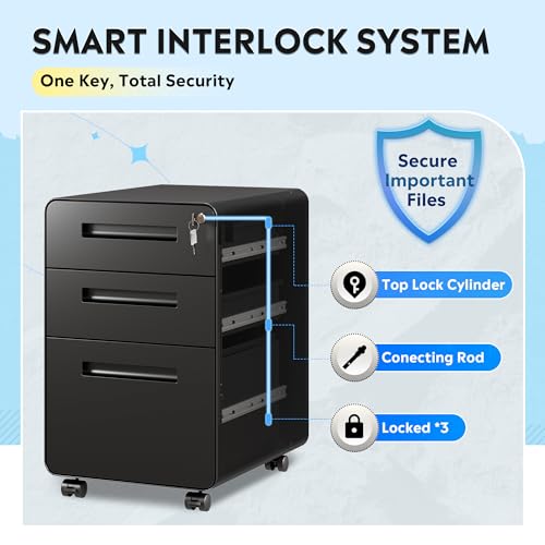 Image of DEVAISE 3 Drawer File Cabinet with Lock, Fully Assembled Except Casters