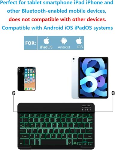Image of ProElite Ultra-Slim Bluetooth Keyboard Upto 11.5 inch Portable Mini Wireless Rechargeable Keyboard for Apple iPad, iPhone, Samsung /Lenovo Tablets, iPadOS /iOS /Android Built-in 7-Colors Backlit, Black