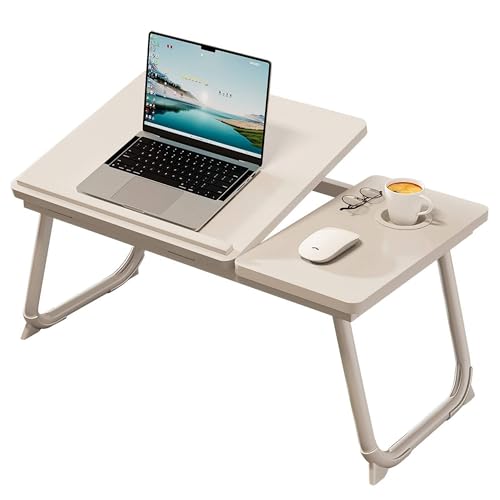 Image of Foldable Laptop Desk for Bed, 21.6 inch Split Desktop Adjustable Lap Desk for Adults, 5 Tilt Angles Ergonomic Laptop Table with Cup Holder, No Assembly Portable Bed Desk for Couch, Office, Travel (White)
