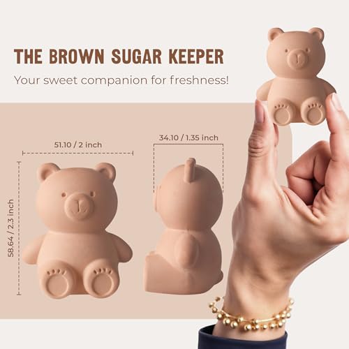 Image of Brown Sugar Bear Keeper - 3D Terracotta Clay Sugar Saver Softener, Reusable Moisture Stone for Brown Sugar, Cookies, Marshmallows, Herbs, Baking & Kitchen Storage