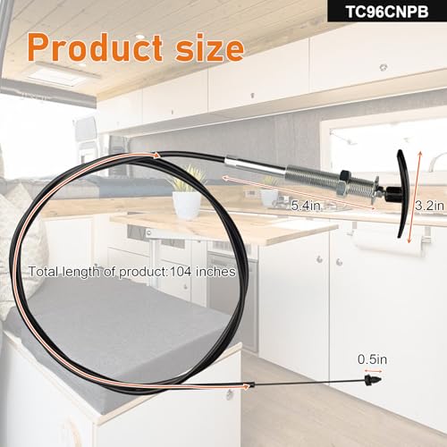 Image of TC96CNPB 96'' High Density Polymer Valve Cable - 8ft Flexible Sewer Waste Cable with Folding Handle, Fit for Valterra Bladex RV Camper, Replacement for TC96PB, 3 /8 Inch Core Diameter