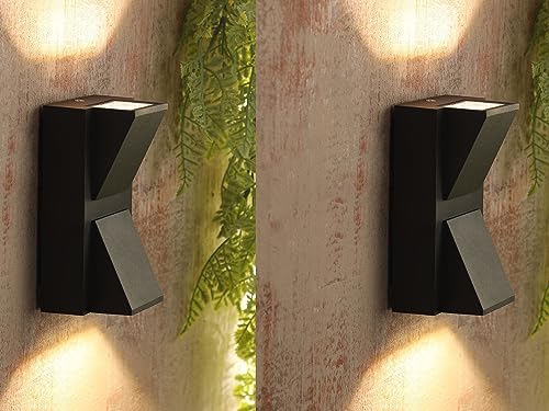 Image of SAH Led Metal Outdoor Wall Light, Black, Waterproof, Warm White for Entryway, Gardens, Pathways, Vanity, Pool Side, Outdoor Stairs and Walls (Modern, 2) (UP-Down, Pack of 2)