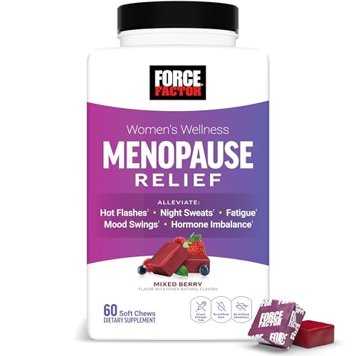 Image of Force Factor Menopause Relief Supplement for Women with Black Cohosh for Hot Flashes, Hormone Balance & Night Sweats Support, Women's Wellness, Mixed Berry, 60 Soft Chews