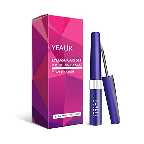 YEALIR Eyelash Growth Serum, Eyebrow Growth Enhancer,Lash Nourish Growth Serum 6ML & Eyelash Cleanser 60ML Kit, Lash Serum for Longer Fuller Eyelashes and Brows with Natural Extract
