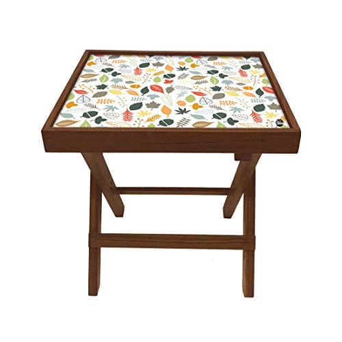 Image of Nutcase Designer Teak Wood Side Table Folding Wooden Bedside Coffee Outdoor Picnic Table - Autumn Leaves 12 x 16