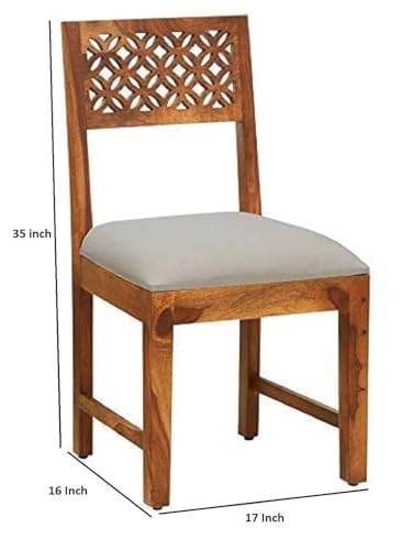 Image of Furniture Sheesham Wood CNC Dining Study Chair Set for Dining Room Wooden Cushion Chair for Living Room Study Room Home and Office (Set of 4, Brown Finish) | 1 Year Warranty