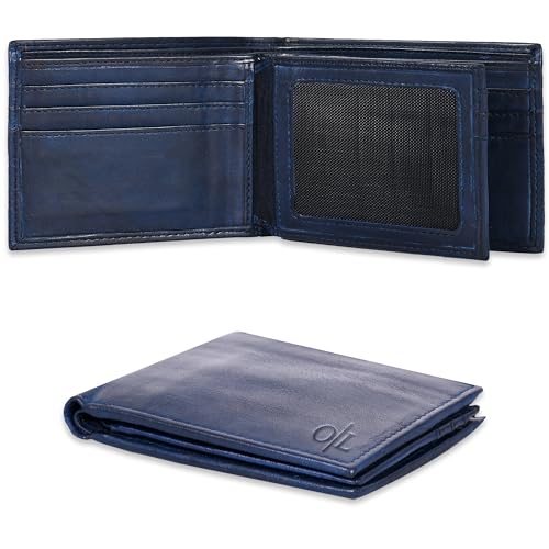 Image of Oak Leathers Leather Wallet for Men - RFID Bifold Wallets with 9 Credit Cards 1 ID Window Slim Minimalist Front Pocket Gift For Men