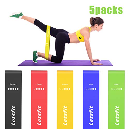 Letsfit Resistance Loop Bands, Set of 5 with Carry Bag