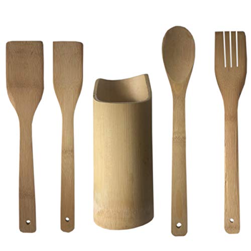 Kit 4 Colher De Bambu (pau) Suporte Cozinha Culinário