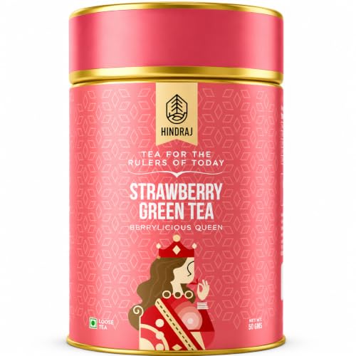 Image of House of Hindraj Berrylicious Queen Strawberry Green Tea Loose Leaves 50 g Organic Green Tea, Fruity Strawberry Ice Tea No Added Sugar, Antioxidant Rich, Refreshing Cold Brew