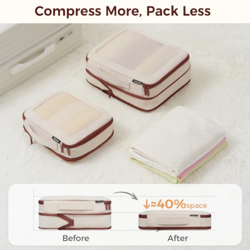Image of BAGAIL Durable Compression Packing Cubes for Travel, 6 Set-Cream