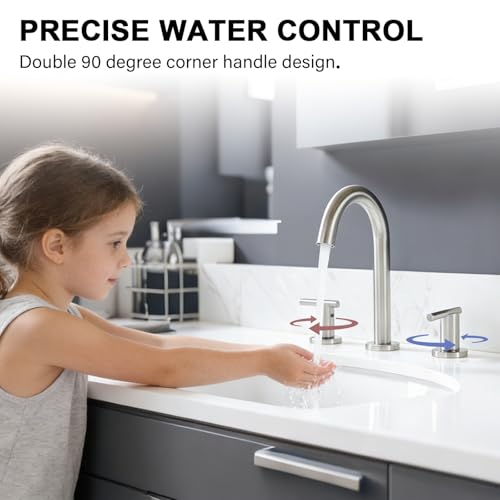 Brushed Nickel Bathroom Faucet 3 Hole, SUS304 Stainless Steel by VAPSINT - Used condition - Image 4