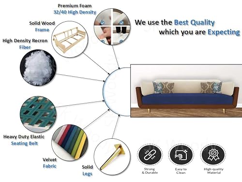 Image of Sixpine Luxury Dual Color Upholstery Classic Sofa in Premium Velvet | Solid Wood Structure | Sturdy Golden Legs | High Density Foam | Extra Comfort for Modern Living Room (Brown Blue Beige, 3 Seater)