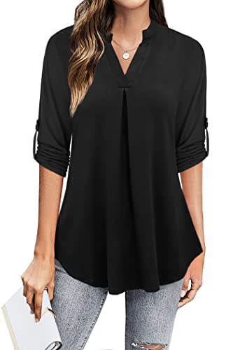 Ninedaily Womens Tops Dressy Casual 3/4 Sleeve V Neck Chiffon Shirt Work Blouses2