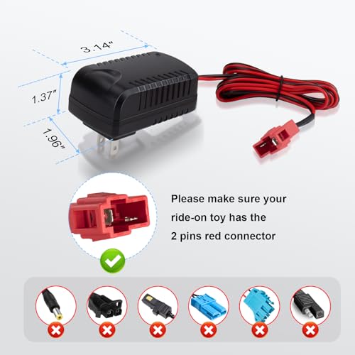 12V Battery Charger for Ride On Toys Fit for ATV Mercedes Benz Truck Car Power Wheels Charger 12V Electric Car Riding Toy Battery Power Adapter Red Square Plug - Image 4