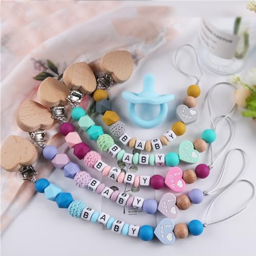 Image of Personalized Pacifier Clips with Name Custom Silicone Beaded Chain Pacifier Holder Stroller Gifts for Baby Boys Girls