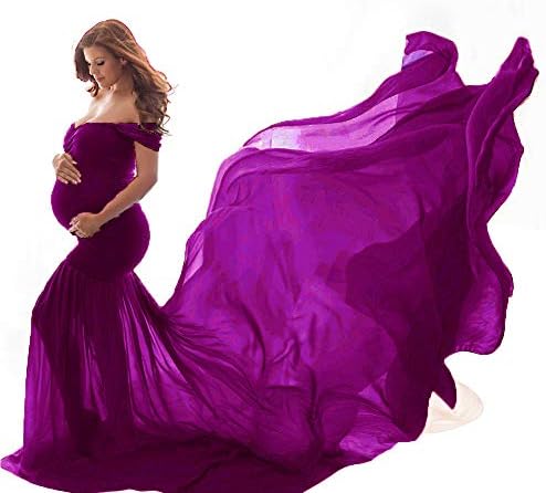 Maternity Off Shoulder Chiffon Gown Long Maxi Photography Dress for Photo Shoot Photo Props Dress