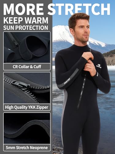 Image of Owntop 5mm Wetsuit for Men Women, High Stretch Warmth Neoprene Suit | GBS Seam, Front Zipper Wet suit for Cold Water Swimming, Surfing, Snorkeling , Scuba