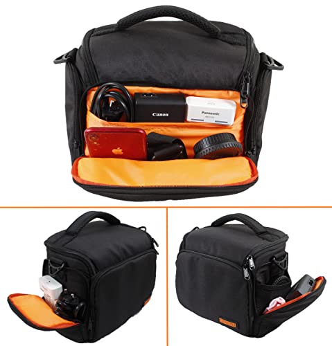 Image of Polyester Camera Bag - DSLR Case with Adjustable Shoulder Strap & Rain Cover - for Nikon, Canon, Sony and All DSLR Cameras - Water Resistant - Anti Shock (WF-12-ORANGE-INTERIOR)
