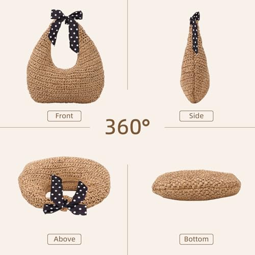 Bolso tote tejido de rafia para mujer verano playa miniatura 5