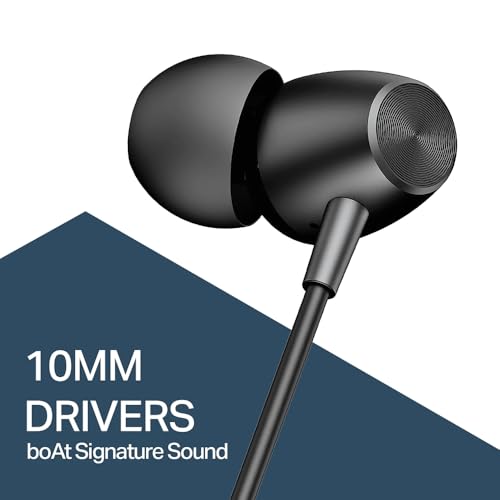 Image of boAt Bassheads 55 Wired Earphones with 10mm Drivers, Metallic Buds, in-Line Mic & Lightweight Design (Black)