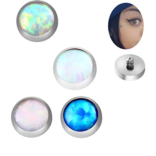 5Pcs 14g Stainless Steel Fire Opal Dermal Anchor Tops and Base Microdermals for Body Piercing4