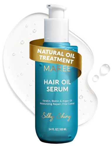 MAREE Hair Oil for Frizzy Hair with Argan Oil, Keratin & Biotin – Hair Serum for Dry and Curly Hair Gloss – Frizz Control Hair Care Products for Women – Aceite Para el Cabello – Keratin Hair Treatment