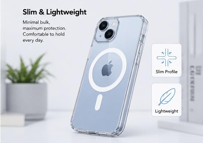Image of DIZORO Crystal Clear Magnetic Magsafe Compatible with iPhone 14 / iPhone 13 Case with Anti-Yellow Anti-Scratch Shockproof Transparent Cover.