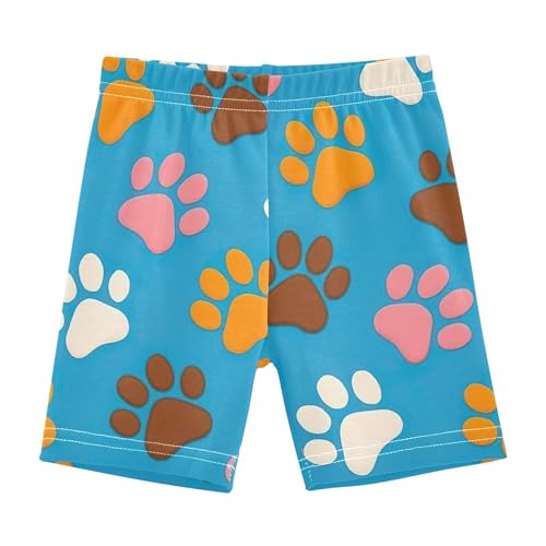 Multi Colored Paw Prints Brown Toddler Girl Biker Shorts 4t Shorts for Under Skirts Cotton Kids Clothes
