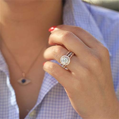 18k Rose Gold 3 Piece Ring Set Cubic Zirconia Bride Promise Rings Set CZ Eternity Engagement Wedding Band Ring Sets for Women (US Code 9) - Image 5