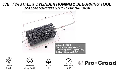 Image of 7 /8 inch 180 Grit Silicon Carbide TwistFlex Cylinder Hone, Fits 0.787 inch- 0.876 inch | Flexible cylinder hone for honing, deburring and cross-hatch finishing on steel, stainless, cast iron and ferrous metals
