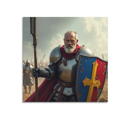Poster d'armure médiévale Templiers 70x70cm en impression sur toile murale pour chambre