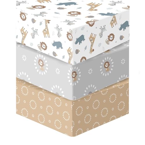 Image of Sammy & Lou Safari Squad 3-Pack Microfiber Fitted Crib Sheet Set