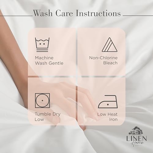 Image of Linen Home 100% Cotton Percale Sheets Full Size, Tropical Peach, Deep Pocket, 4 Pieces Set- 1 Flat, 1 Fitted and 2 Pillowcases, Crisp Cool and Long Staple Strong Bed Linen