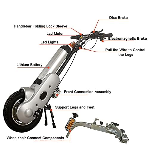 Accessoire de tracteur électrique pour fauteuil roulant, vélo à main 400 W avec lumière avant et batterie 36 V, étend la portée de mobilité pour une meilleure accessibilité en extérieur