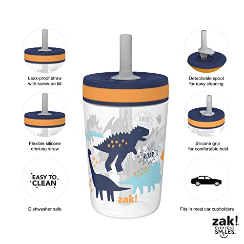 Zak Designs Kelso Toddler Cups For Travel Or At Home, 15Oz 2-Pack Durable Plastic Sippy Cups With Leak-Proof Design Is Perfect For Kids (Dinoroar, Zaksaurus) #TOP2