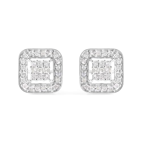 10K White Gold 5/8 Cttw Diamond Square Shaped Composite Stud Earrings (I-J Color, I1-I2 Clarity)