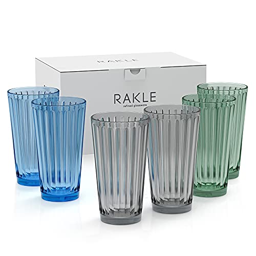 Rakle Highball Glasses Set Of 6 – 14.8Oz Tall Drinking Glasses – Premium Glassware Set For Mixed Drinks, Cocktails, Water, Juice, Smoothie – No-Lead Dishwasher Safe Colored Glasses #TOP11