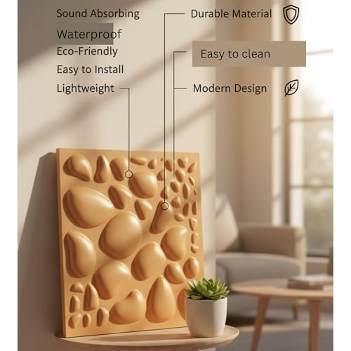 Image of Kayra Decor 3D PVC Wall Panels - Pabble Design,Mustard Yellow Color, 19.7 inch x 19.7 inch (Pack of 40) | Covers 107.60 Sq. Ft. |