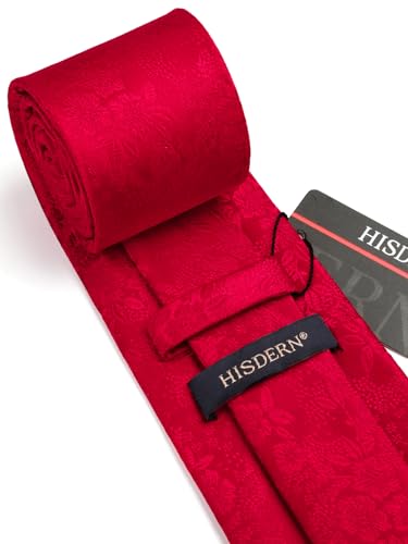 Image of HISDERN Men Floral Ties Woven Classic 3.4 inch Necktie Set Formal Tie Pocket Square for Wedding with Handkerchief Gift Box