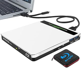 NOLYTH External Blu Ray Drive, USB-C Blu Ray Player Blu-ray Drives with SD/TF Slot 2 USB Ports, Slim USB3.0 Bluray Burner CD DVD Drive for Laptop Mac Windows PC MacBook-Silver