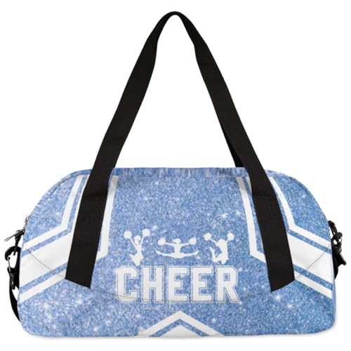 Personalized Cheerleader Bag for Girls Kids, Custom Dance Bag Overnight Small Duffel Bag Carry On Weekend Sports Travel Bag for School Practice Gymnastics Ballet, Cheer Blue Glitter 34