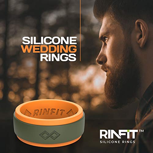 Rinfit Silicone Rings For Men - Mens Silicone Wedding Bands - Infinity Ring With 2 Layers - Rubber Wedding Rings For Men - Rinfitair Collection - Orange & Army Green, Size 12 #TOP3