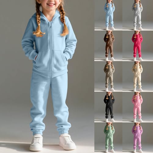 Girls 2 Piece Oufits Loose Full Zip Long Sleeve Sweatshirt Hoodies & Sweatpants Fleece Warm Tracksuit for Boys 1-10 Years2
