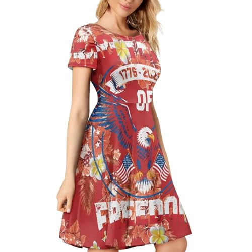 Image of HUGS IDEA Womens Puffy Swing Midi Dress Round Neck Short Sleeve Party A-Line Dresses