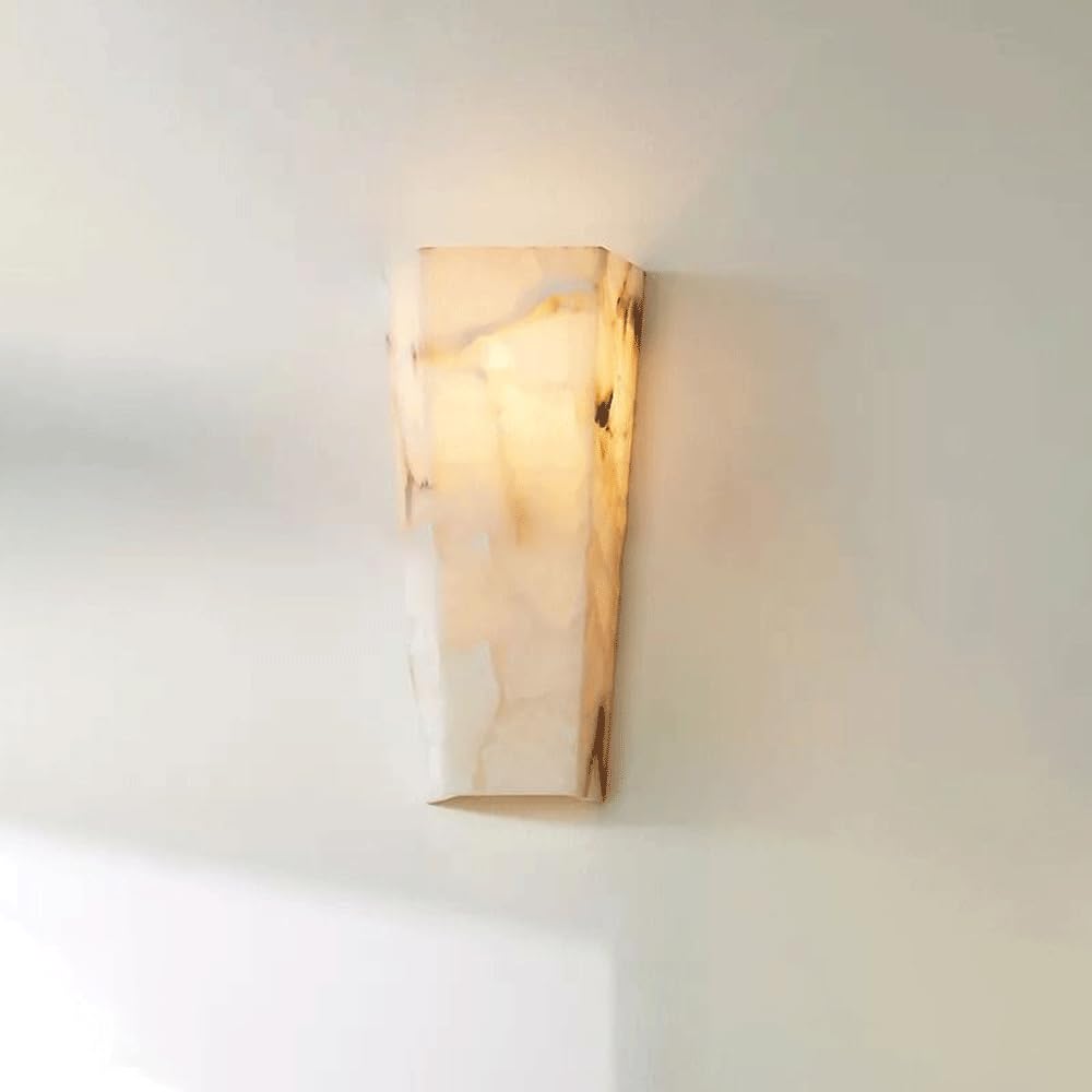 HUAYUSEDF Alabaster Wall Sconce-15.75IN White Marble Mount Lamp Natural Sconces Bathroom Vanity Lighting Fixtures with 3000K Stone for Bedroom Living Room Hallway Stair