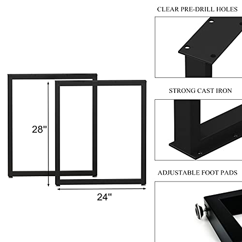 Image of Metal Table Legs 28''Hight 24'' Wide Heavy Duty Furniture Legs, Modern Desk Legs Multiple Uses for Dinning Table Coffee Table (Rectangle Shape, 2pcs)-Black