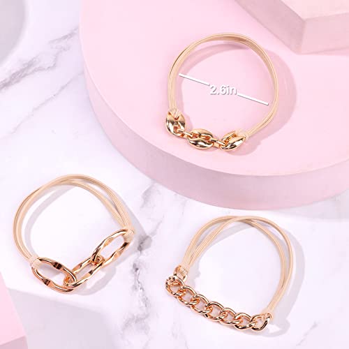 3 Pcs Bracelet Hair Ties With Beige Elastic, Hair Ties Bracelet With Gold Metal, Looks Awesome On Your Wrist And Cute In Your Hair #TOP6