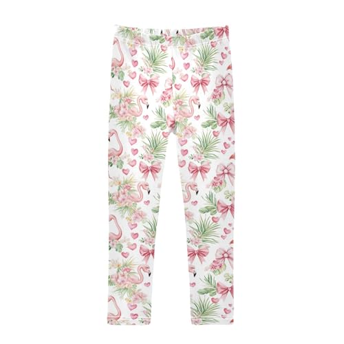 Vdsrup Girls Leggings Flamnigo Bow Flowers Pink Kids Length Leggings Pants Athletic Yoga Pants Toddler Tights Trousers 4T
