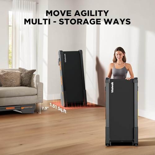 Image of Vitalwalk Walking Pad Treadmill with Incline, Full Deck 15% Auto Incline, Portable Under Desk Treadmills for Home Office, 350LBS, 3.0HP Brushless, 4-Way Move & Vertical Storage, Ambient Light